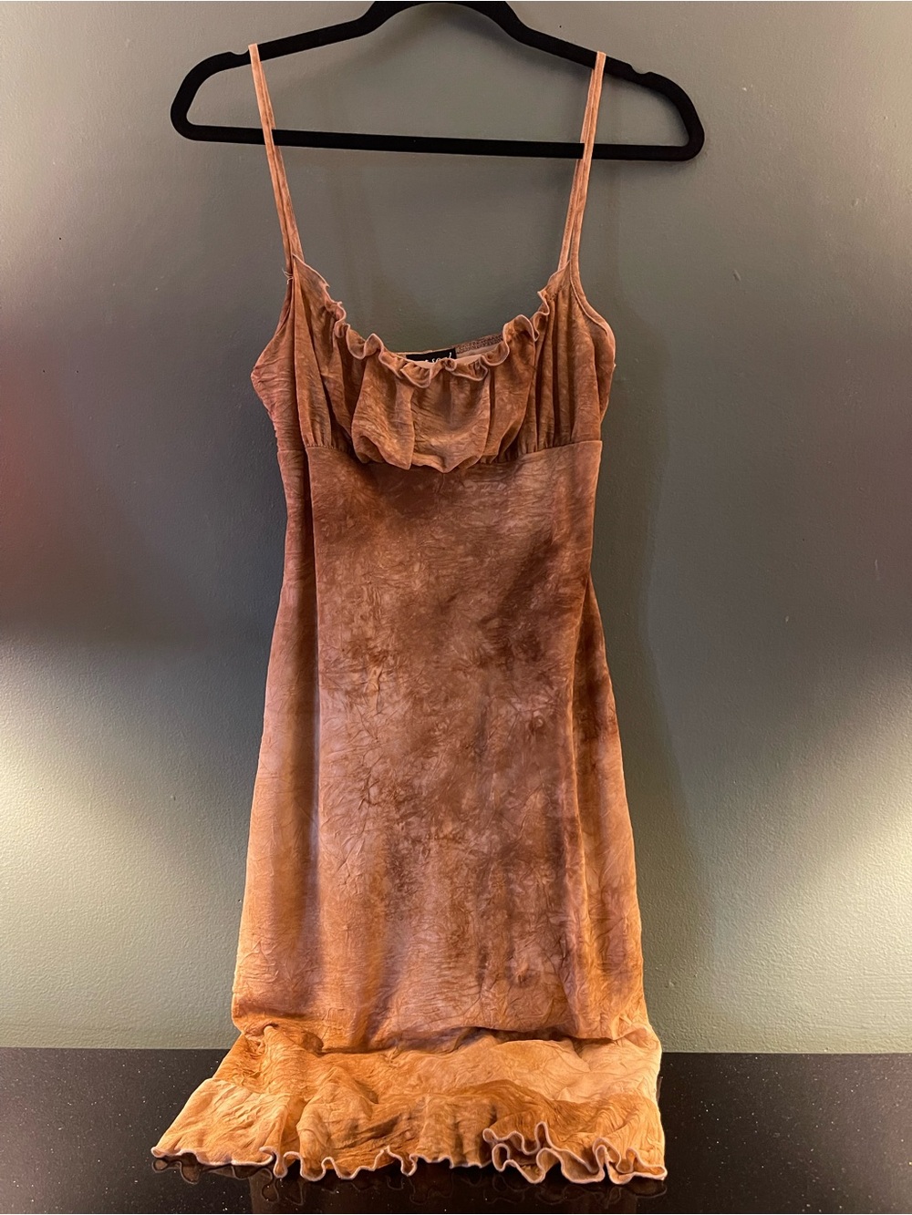VENUS Ruffled Slip Midi Dress in Burnt Orange